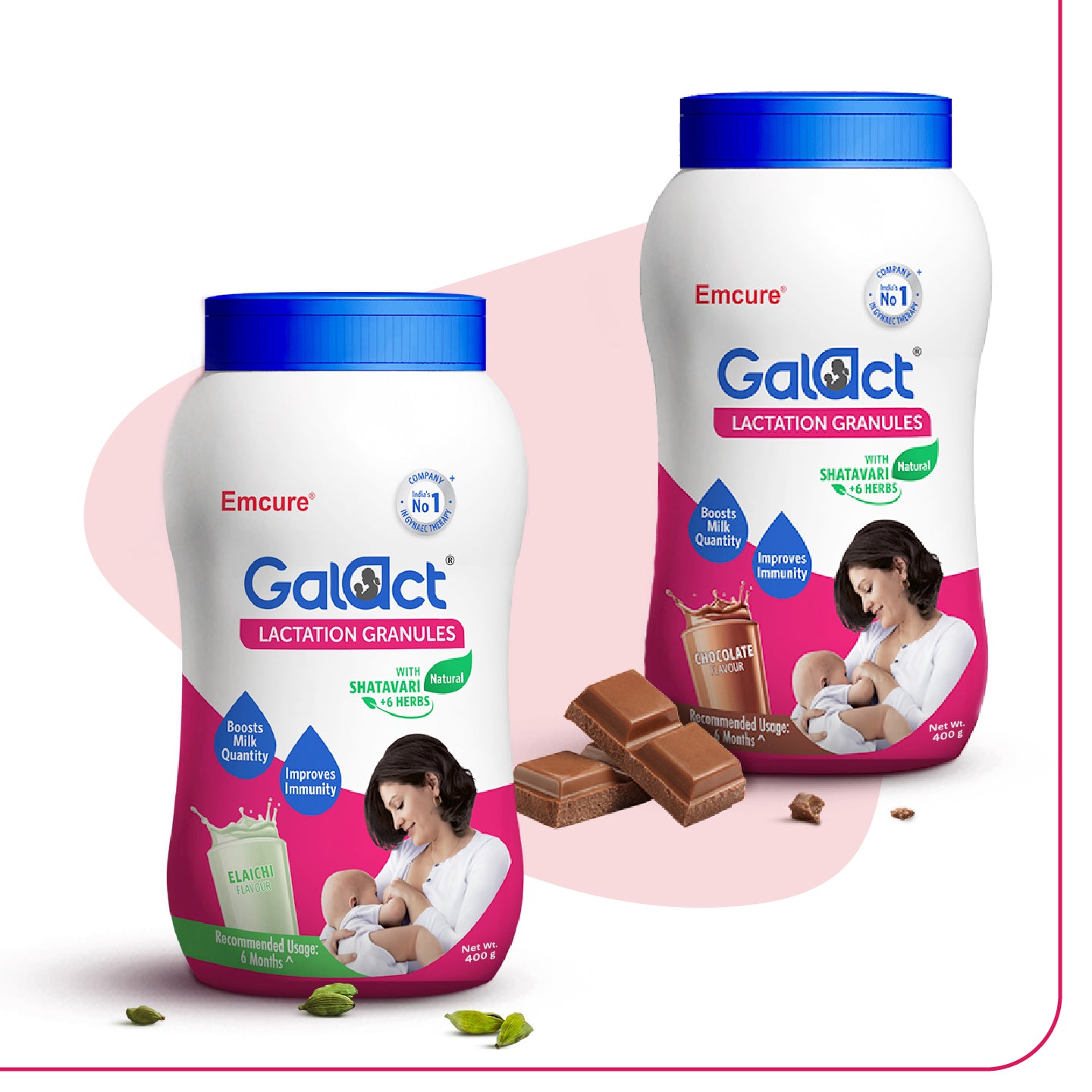 Galact Lactation Granules – Chocolate + Elaichi combo pack. Boosts breast milk quantity