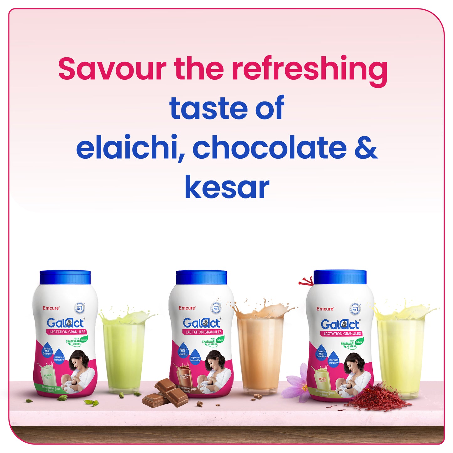 Galact Lactation Granules – Chocolate + Kesar  combo pack. Boosts breast milk quantity