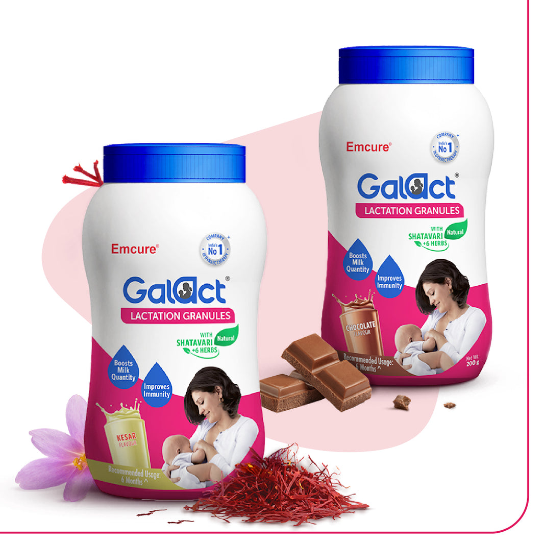 Galact Lactation Granules – Chocolate + Kesar  combo pack. Boosts breast milk quantity